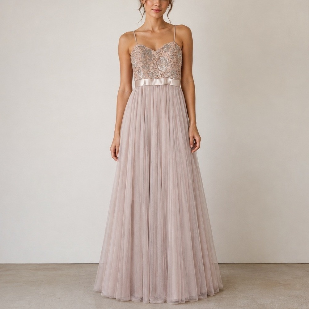 Watters & Watters Blair Gown 10 Rose Gold Sequin Lace Tulle Formal Dress Wedding